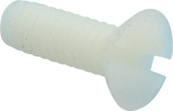 Made in USA - 1/4-20 UNC, 3/4" OAL Slotted Drive Machine Screw - Flat Head, Grade 6/6 Nylon, Uncoated, Without Washer - Eagle Tool & Supply