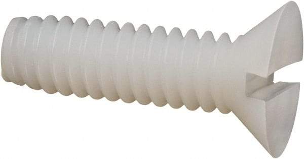 Made in USA - 1/4-20 UNC, 7/8" OAL Slotted Drive Machine Screw - Flat Head, Grade 6/6 Nylon, Uncoated, Without Washer - Eagle Tool & Supply