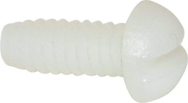 Made in USA - #6-32 UNC, 3/8" Length Under Head Slotted Drive Machine Screw - Round Head, Grade 6/6 Nylon, Uncoated, Without Washer - Eagle Tool & Supply