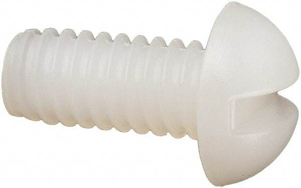 Made in USA - #8-32 UNC, 3/8" Length Under Head Slotted Drive Machine Screw - Round Head, Grade 6/6 Nylon, Uncoated, Without Washer - Eagle Tool & Supply