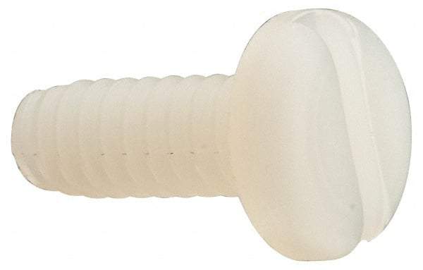 Made in USA - #10-24 UNC, 1/2" Length Under Head Slotted Drive Machine Screw - Pan Head, Grade 6/6 Nylon, Uncoated, Without Washer - Eagle Tool & Supply