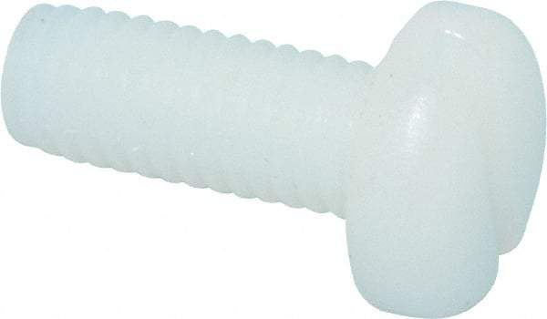Made in USA - #10-32 UNF, 1/2" Length Under Head Slotted Drive Machine Screw - Pan Head, Grade 6/6 Nylon, Uncoated, Without Washer - Eagle Tool & Supply