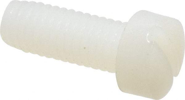 Made in USA - #10-32 UNF, 1/2" Length Under Head Slotted Drive Machine Screw - Fillister Head, Grade 6/6 Nylon, Uncoated, Without Washer - Eagle Tool & Supply