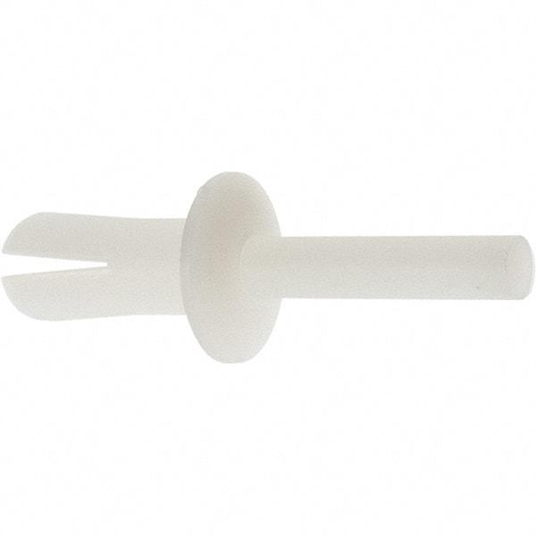 Made in USA - Truss Head Nylon Push Mount Blind Rivet - Nylon Mandrel, 0.281" to 1/2" Grip, 0.468" Head Diam, 1/4" Max Hole Diam, 0.62" Length Under Head, 0.15" Body Diam - Eagle Tool & Supply