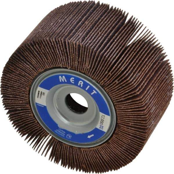 Merit Abrasives - 4" Diam, 60 Grit Aluminum Oxide Unmounted Flap Wheel - 5/8" Hole, 2" Wide, Coated, Medium Grade, 12,000 Max RPM , Cloth Backing - Eagle Tool & Supply