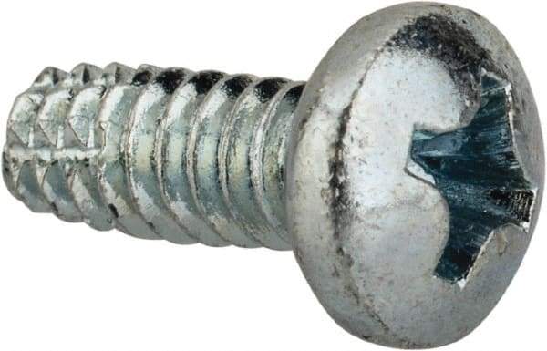 Value Collection - #6-32 UNC Thread, 3/8" Length Under Head, Phillips Drive Steel Thread Cutting Screw - Pan Head, Grade 2, Point Type F, Zinc-Plated Finish - Eagle Tool & Supply