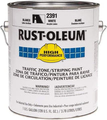 Rust-Oleum - 1 Gallon White Water Based Striping Paint - 410 Linear Ft. at 4 Inch Wide, <100 VOC Compliant, 30 Minutes Tack Free Dry Time, 8 Hrs Recoat Dry Time - Eagle Tool & Supply