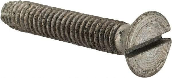 Value Collection - 1/4-20 UNC Thread, 1-1/2" OAL, Slotted Drive Steel Thread Cutting Screw - Flat Head, Grade 2, Point Type F, Zinc-Plated Finish - Eagle Tool & Supply