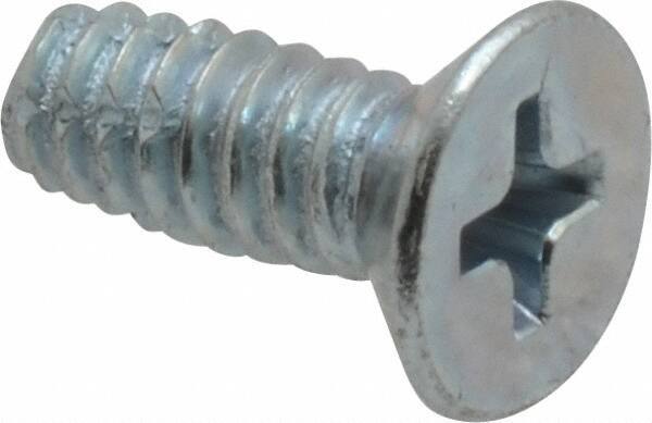 Value Collection - #10-24 UNC Thread, 1/2" OAL, Phillips Drive Steel Thread Cutting Screw - Flat Head, Grade 2, Point Type F, Zinc-Plated Finish - Eagle Tool & Supply