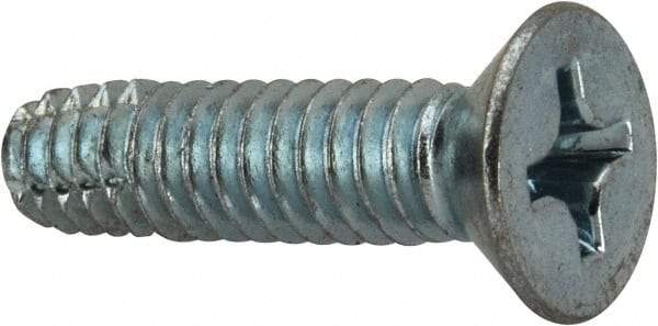 Value Collection - 1/4-20 UNC Thread, 1" OAL, Phillips Drive Steel Thread Cutting Screw - Flat Head, Grade 2, Point Type F, Zinc-Plated Finish - Eagle Tool & Supply