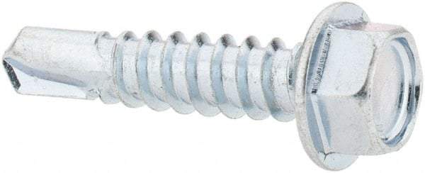 Value Collection - #12, Hex Washer Head, Hex Drive, 1" Length Under Head, #3 Point, Self Drilling Screw - Steel, Zinc-Plated Finish - Eagle Tool & Supply