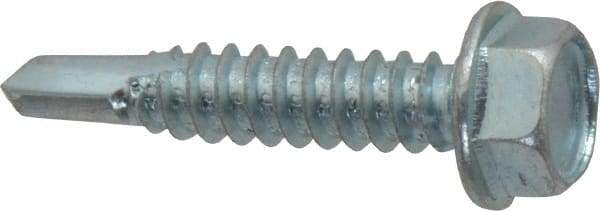 Value Collection - 1/4", Hex Washer Head, Hex Drive, 1-1/4" Length Under Head, #3 Point, Self Drilling Screw - Steel, Zinc-Plated Finish - Eagle Tool & Supply