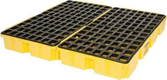 Eagle - 30 Gal Sump, 10,000 Lb Capacity, 4 Drum, Polyethylene Platform - 51-1/2" Long x 51-1/2" Wide x 6-1/2" High, Yellow, Liftable Fork, Low Profile, Vertical, 2 x 2 Drum Configuration - Eagle Tool & Supply