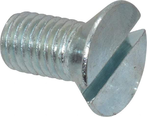 Value Collection - 1/4-28 UNF, 1/2" OAL Slotted Drive Machine Screw - Flat Head, Grade J82 Steel, Zinc-Plated Finish, Without Washer - Eagle Tool & Supply