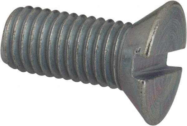 Value Collection - 1/4-28 UNF, 5/8" OAL Slotted Drive Machine Screw - Flat Head, Grade J82 Steel, Zinc-Plated Finish, Without Washer - Eagle Tool & Supply