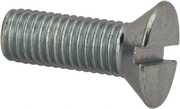 Value Collection - 1/4-28 UNF, 3/4" OAL Slotted Drive Machine Screw - Flat Head, Grade J82 Steel, Zinc-Plated Finish, Without Washer - Eagle Tool & Supply