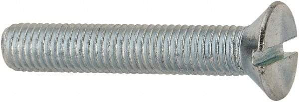 Value Collection - 1/4-28 UNF, 1-1/2" OAL Slotted Drive Machine Screw - Flat Head, Grade J82 Steel, Zinc-Plated Finish, Without Washer - Eagle Tool & Supply