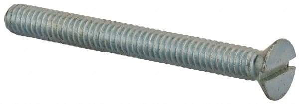 Value Collection - 1/4-20 UNC, 2-1/2" OAL Slotted Drive Machine Screw - Flat Head, Grade 2 Steel, Zinc-Plated Finish, Without Washer - Eagle Tool & Supply