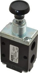 Parker - 0.83 CV Rate, 1/4" NPT Inlet Direct Air 4 Mechanical Spool Valve - 3 Way, 2 Position NC, 150 Max psi, Button Manual Return - Eagle Tool & Supply