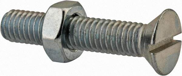Value Collection - 3/8-16 UNC, 2" OAL Slotted Drive Machine Screw - Flat Head, Grade 2 Steel, Zinc-Plated Finish, Without Washer - Eagle Tool & Supply