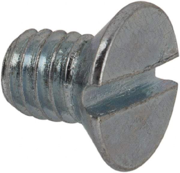 Value Collection - M4x0.70, 6mm OAL Slotted Drive Machine Screw - Flat Head, Grade 4.8 Steel, Zinc-Plated Finish, Without Washer - Eagle Tool & Supply