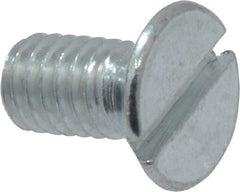 Value Collection - M4x0.70, 8mm OAL Slotted Drive Machine Screw - Flat Head, Grade 4.8 Steel, Zinc-Plated Finish, Without Washer - Eagle Tool & Supply