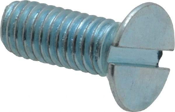 Value Collection - M6x1.00, 16mm OAL Slotted Drive Machine Screw - Flat Head, Grade 4.8 Steel, Zinc-Plated Finish, Without Washer - Eagle Tool & Supply