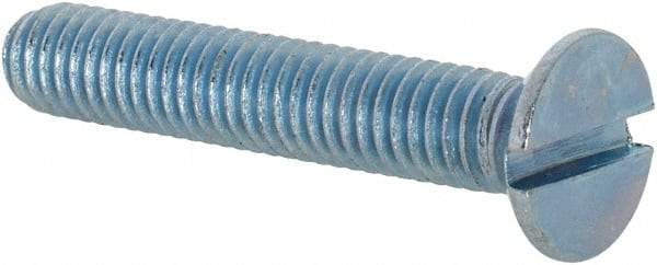 Value Collection - M6x1.00, 35mm OAL Slotted Drive Machine Screw - Flat Head, Grade 4.8 Steel, Zinc-Plated Finish, Without Washer - Eagle Tool & Supply