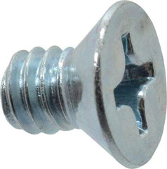 Value Collection - 1/4-20 UNC, 3/8" OAL Phillips Drive Machine Screw - Flat Head, Grade 2 Steel, Zinc-Plated Finish, Without Washer - Eagle Tool & Supply
