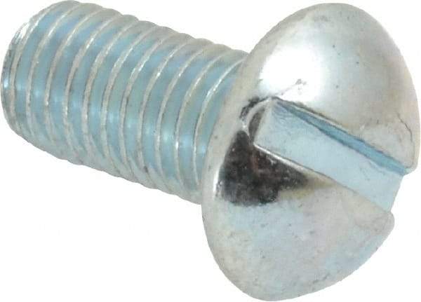 Value Collection - 1/4-28 UNF, 1/2" Length Under Head Slotted Drive Machine Screw - Round Head, Grade J82 Steel, Zinc-Plated Finish, Without Washer - Eagle Tool & Supply