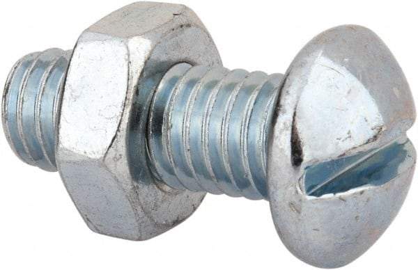 Value Collection - 3/8-16 UNC, 1" Length Under Head Slotted Drive Machine Screw - Round Head, Grade 2 Steel, Zinc-Plated Finish, Without Washer - Eagle Tool & Supply