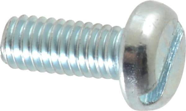Value Collection - M4x0.70, 10mm Length Under Head Slotted Drive Machine Screw - Pan Head, Grade 4.8 Steel, Zinc-Plated Finish, Without Washer - Eagle Tool & Supply