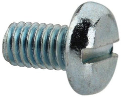 Value Collection - M6x1.00, 10mm Length Under Head Slotted Drive Machine Screw - Pan Head, Grade 4.8 Steel, Zinc-Plated Finish, Without Washer - Eagle Tool & Supply