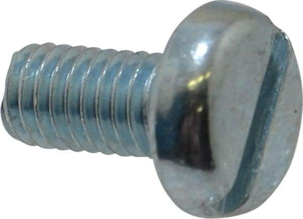 Value Collection - M6x1.00, 12mm Length Under Head Slotted Drive Machine Screw - Pan Head, Grade 4.8 Steel, Zinc-Plated Finish, Without Washer - Eagle Tool & Supply