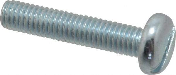 Value Collection - M6x1.00, 30mm Length Under Head Slotted Drive Machine Screw - Pan Head, Grade 4.8 Steel, Zinc-Plated Finish, Without Washer - Eagle Tool & Supply