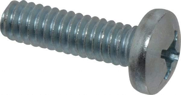 Value Collection - 1/4-20 UNC, 7/8" Length Under Head Phillips Drive Machine Screw - Pan Head, Grade 2 Steel, Zinc-Plated Finish, Without Washer - Eagle Tool & Supply