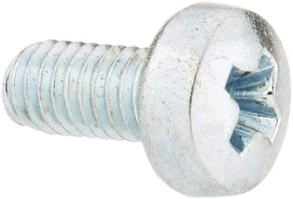 Value Collection - M3x0.50, 6mm Length Under Head Phillips Drive Machine Screw - Pan Head, Grade 4.8 Steel, Zinc-Plated Finish, Without Washer - Eagle Tool & Supply