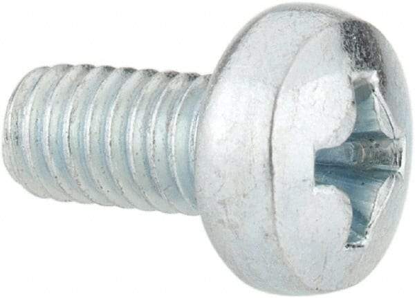 Value Collection - M4x0.70, 8mm Length Under Head Phillips Drive Machine Screw - Pan Head, Grade 4.8 Steel, Zinc-Plated Finish, Without Washer - Eagle Tool & Supply