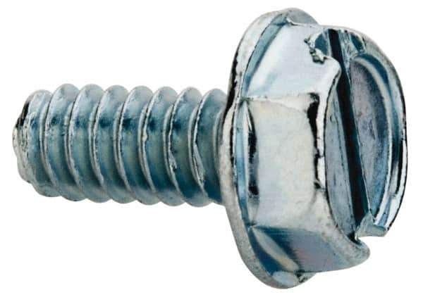 Value Collection - #6-32 UNC, 5/16" OAL Slotted Drive Machine Screw - Hex Washer Head, Grade J82 Steel, Zinc-Plated Finish, Without Washer - Eagle Tool & Supply