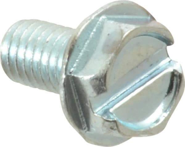 Value Collection - #10-32 UNF, 3/8" OAL Slotted Drive Machine Screw - Hex Washer Head, Grade J82 Steel, Zinc-Plated Finish, Without Washer - Eagle Tool & Supply