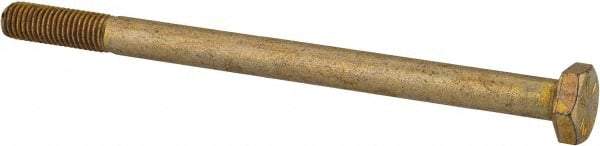 Made in USA - 1/4-28 UNF, 3-3/4" Length Under Head Hex Head Cap Screw - Partially Threaded, Grade 8 Alloy Steel, Zinc Yellow Dichromate Finish, 1/2" Hex - Eagle Tool & Supply
