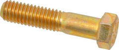 Made in USA - 7/16-14 UNC, 2" Length Under Head Hex Head Cap Screw - Partially Threaded, Grade 8 Alloy Steel, Zinc Yellow Dichromate Finish, 5/8" Hex - Eagle Tool & Supply