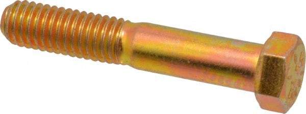 Made in USA - 7/16-14 UNC, 2-1/2" Length Under Head Hex Head Cap Screw - Partially Threaded, Grade 8 Alloy Steel, Zinc Yellow Dichromate Finish, 5/8" Hex - Eagle Tool & Supply