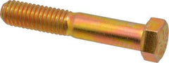 Made in USA - 7/16-14 UNC, 2-1/2" Length Under Head Hex Head Cap Screw - Partially Threaded, Grade 8 Alloy Steel, Zinc Yellow Dichromate Finish, 5/8" Hex - Eagle Tool & Supply