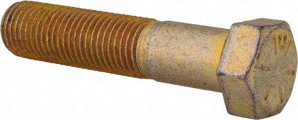 Made in USA - 7/16-20 UNF, 2" Length Under Head Hex Head Cap Screw - Partially Threaded, Grade 8 Alloy Steel, Zinc Yellow Dichromate Finish, 5/8" Hex - Eagle Tool & Supply
