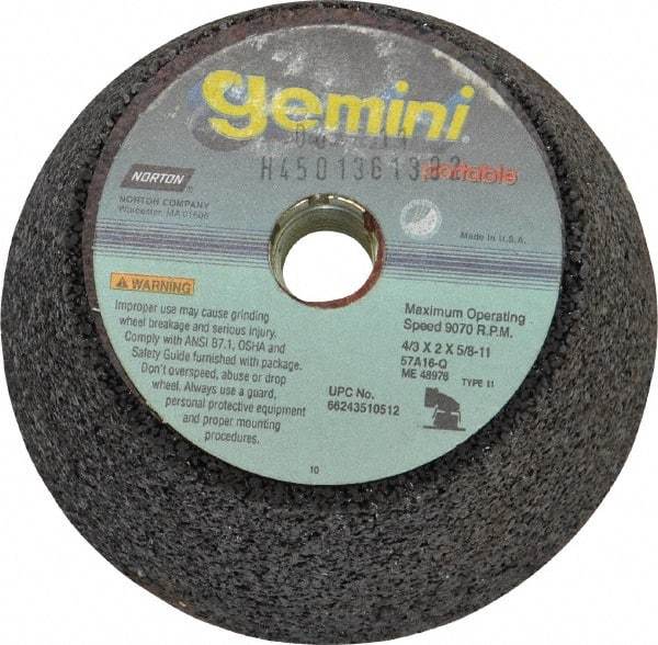 Norton - 4" Diam, 2" Overall Thickness, 16 Grit, Type 11 Tool & Cutter Grinding Wheel - Very Coarse Grade, Aluminum Oxide, Q Hardness, 9,070 RPM - Eagle Tool & Supply