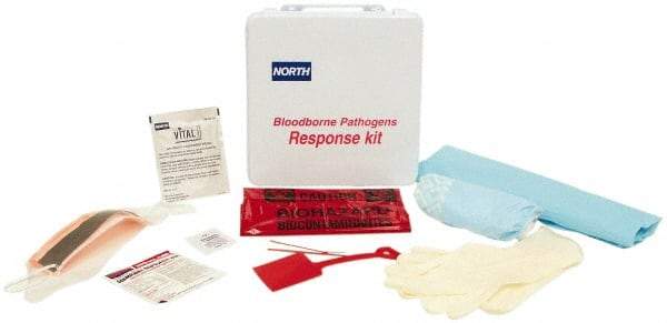 North - 17 Piece, 1 Person, Bloodborne Pathogen Kit - 9-1/2" Wide x 2-5/8" Deep x 9-1/2" High, Plastic Case - Eagle Tool & Supply