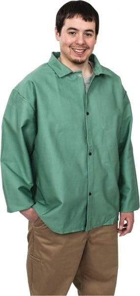 Steel Grip - Size 2XL Welding & Flame Resistant/Retardant Jacket - Green, Cotton, Snaps Closure, 52 to 54" Chest - Eagle Tool & Supply