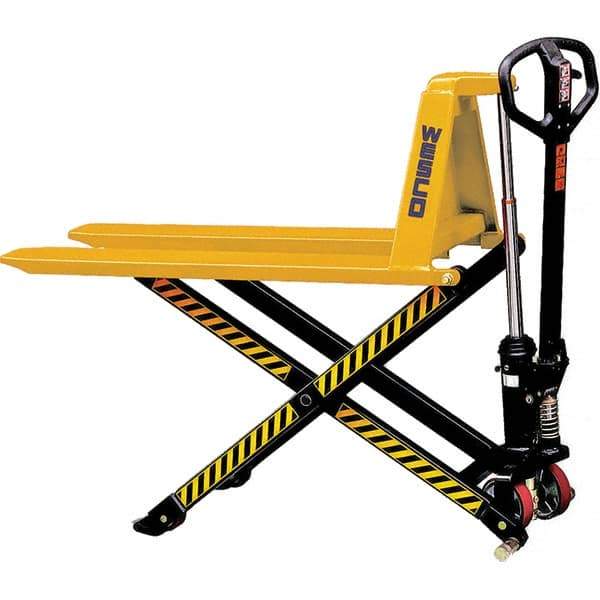 Wesco Industrial Products - 2,200 Lb Capacity, 31-1/2" Lift Scissor High Lift - 3.6" Min Lift Height, 44-1/2" Fork Length x 27" Fork Width, 27" Overall Width - Eagle Tool & Supply