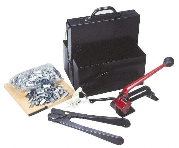 Value Collection - 200 Inch Long x 1/2 Inch Wide, Strapping Kit - Contains 2 Coils, 500 Seals, Steel Strap Cutter, Sealing Tool, Tensioner and Heavy Duty Reusable Dispenser - Eagle Tool & Supply